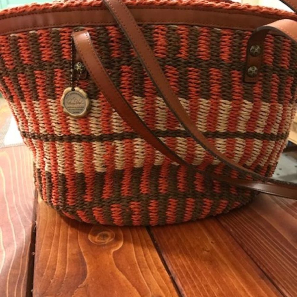 Patricia Nash Selia Straw Shoulder Tote Orange/Natural NWOT